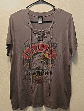 Harley-Davidson Lace-Up Eagle Graphic Tee - Grey